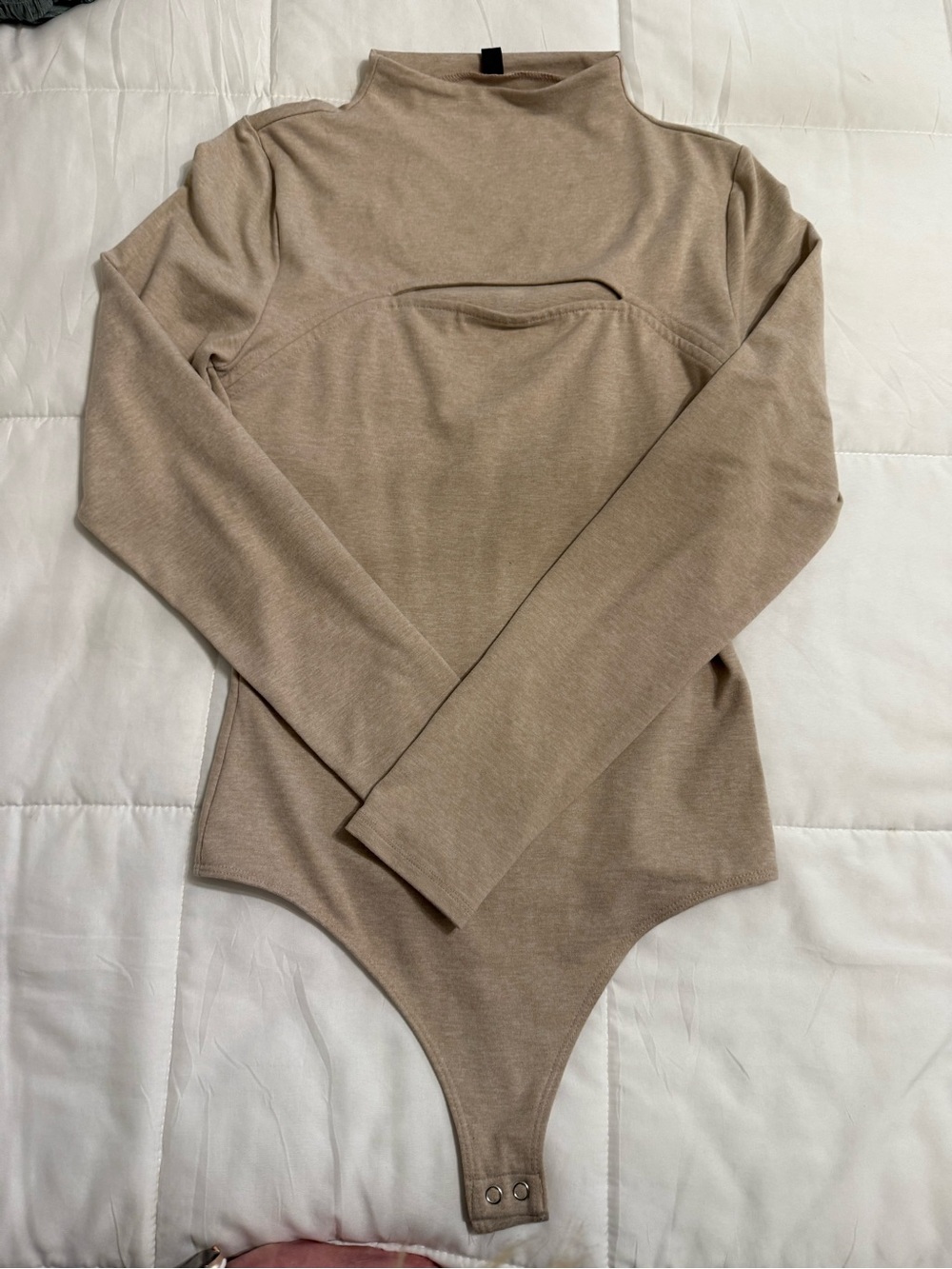 Express Beige Long Sleeve Mock Neck Bodysuit